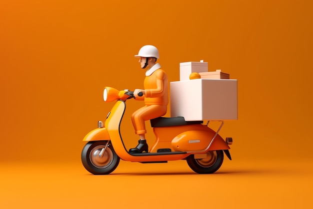 A courier is carrying a package using a motorcycle