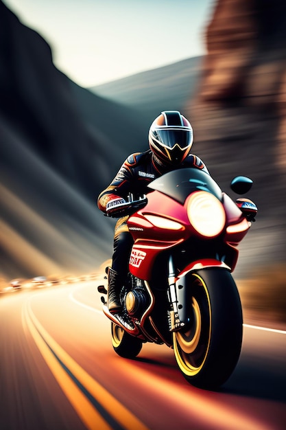 Foto courier guida una motocicletta motion blur