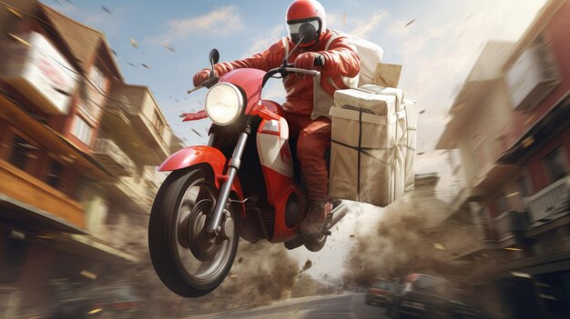 Courier with parcels on a motorcycle