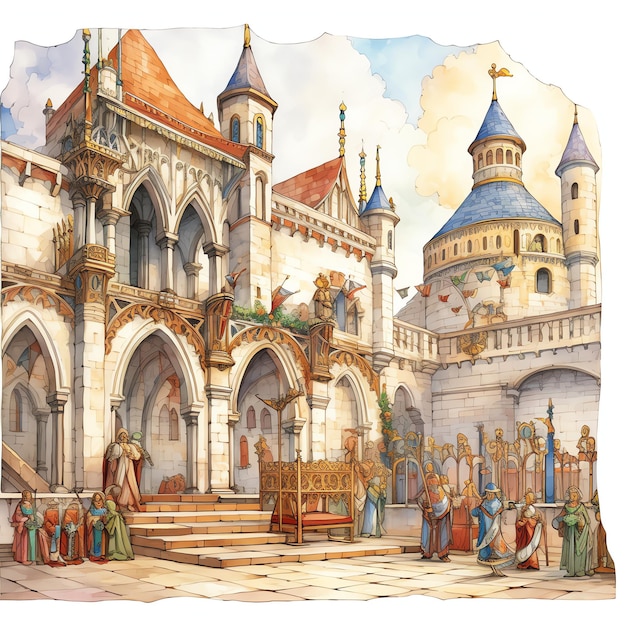 Court life Medieval watercolor fantasy