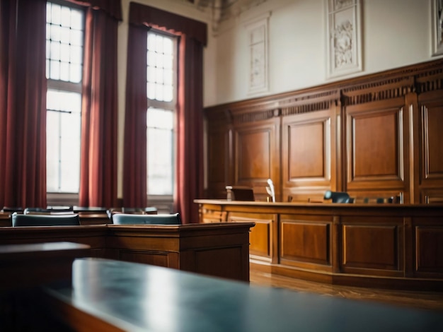 Photo a court with a desk and a large wooden desk with a sign that says quot the word la la la la la la la