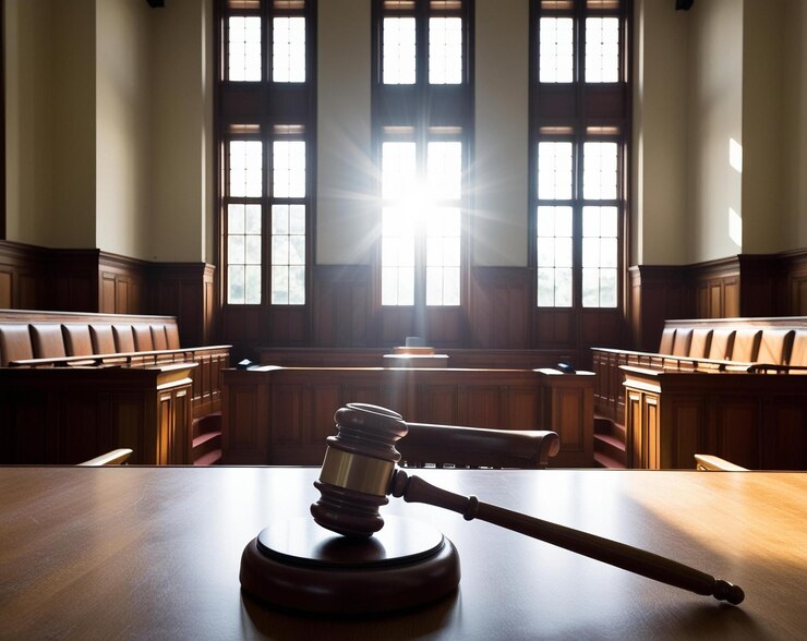 a court with a gavel on top of it in a court room