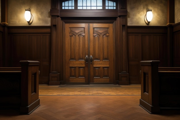 Photo courtroom doors slightly ajar