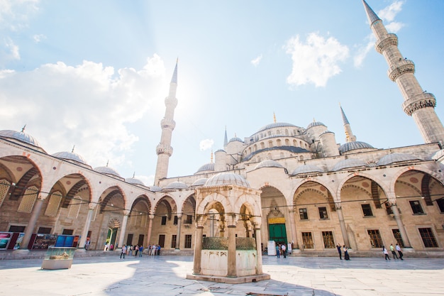 Courtyard of blue mosque - sultan ahmed or sultan ahmet mosque in istanbul city.