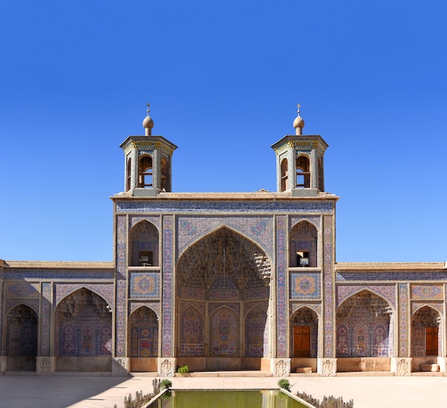 Courtyard and facade of the Nasir ol-Molk mosque in Shiraz.