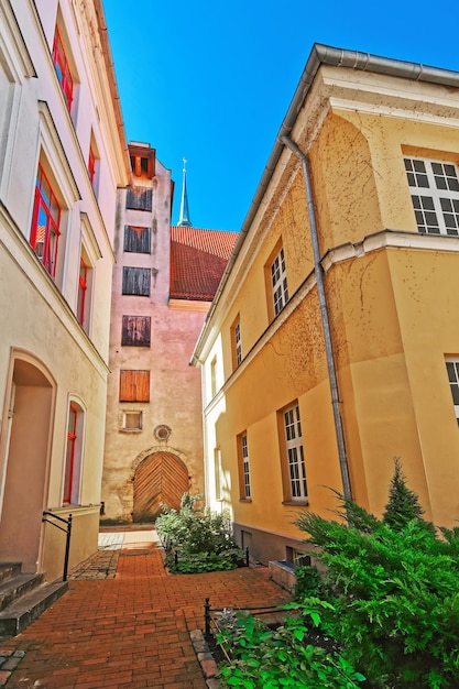 Courtyard in the historical center of the old town of Riga, Latvia