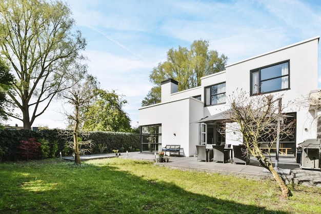 The courtyard of the house in a minimalist style