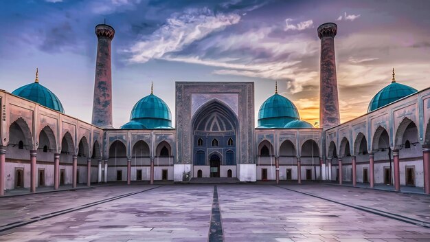 Courtyard of kalyan mosque at sunset bukhara uzbekistan