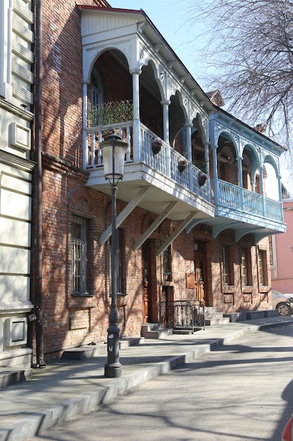 courtyard with carved balcony