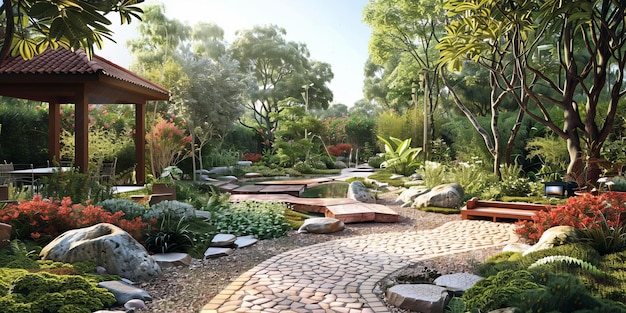 Courtyard with Stepping Stones and a Gazebo