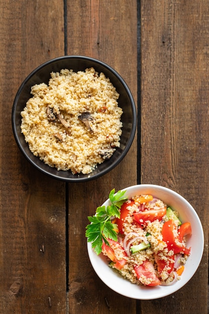 couscous salad tomato cucumber spices vegetable appetizer fresh portion