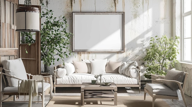 coustal Mockup frame in farmhouse living room interior farmhouse interior Generative Ai