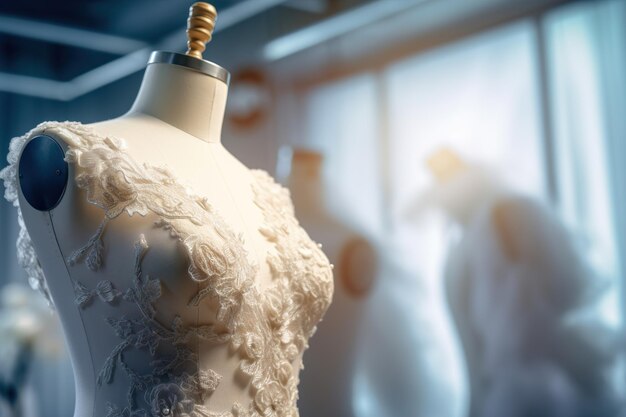 A couturier delicate lace fabric wedding dress generative ai