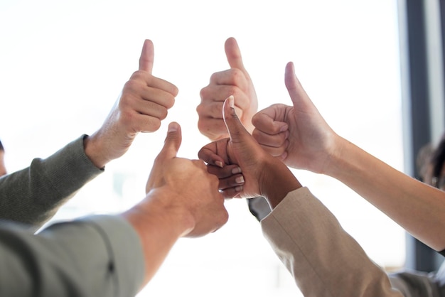 A covenant birthed by mankind Shot of a group of unrecognizable businesspeople showing the thumbs up against a white background