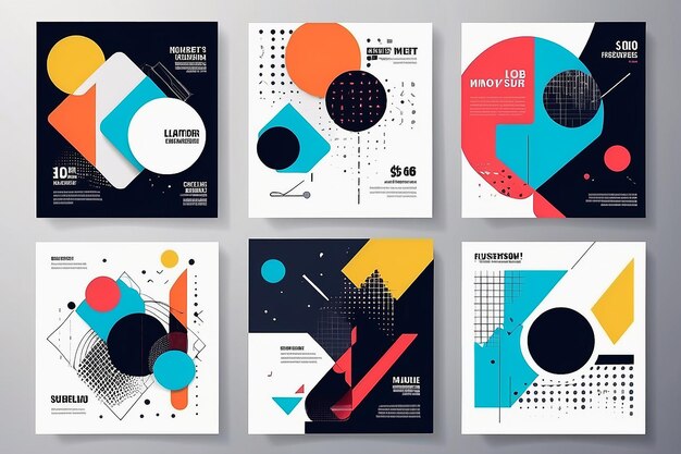 Cover sjablonen set vector geometrische abstracte achtergrond Flyer presentatie brochure banner poster ontwerp Memphis moderne bauhaus stijl