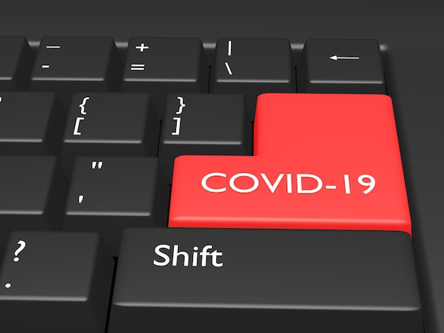COVID-19-concept. Word COVID-19 op de knop van het toetsenbord van de computer. 3D-rendering