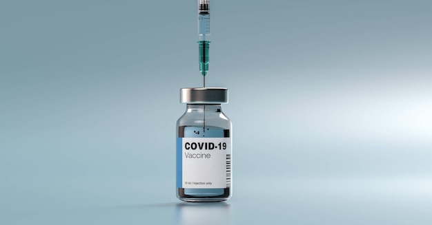 COVID-19 Coronavirus mRNA-vaccin en -spuit met blanco label voor individuele tekst. Conceptafbeelding voor SARS cov 2-infectiepandemie