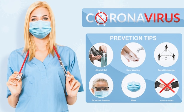 Foto i suggerimenti per la prevenzione del coronavirus covid-19 vengono utilizzati per le persone per proteggersi dalle infezioni