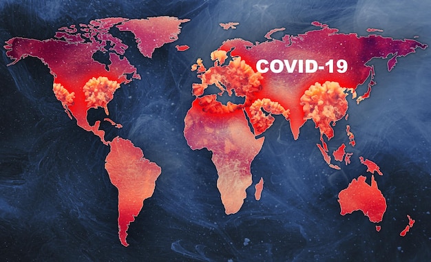 Карта мира вспышки пандемии Covid-19 3d рендеринг