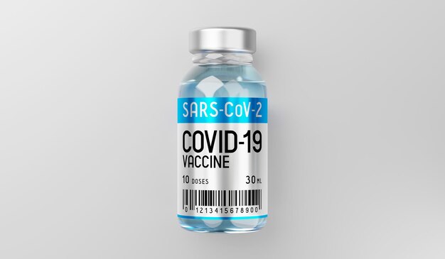 covid 19 sars cov 2 coronavirus vaccine ampoule isolated on grey background 3d illustration
