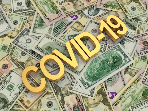 Covid-19 symbol on dollar bills