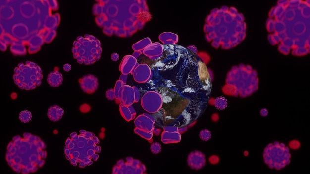 Covid 19, The planet earth transform to virus .3d rendering.