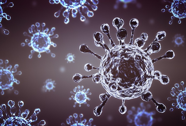 Covid-19 virus kiemen cellen of coronavirus illustratie 3D render of virus abstracte achtergrond.