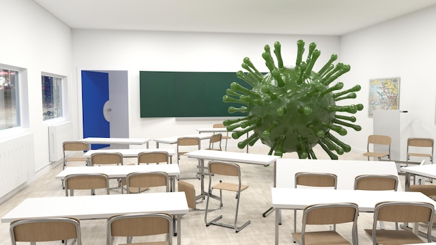 Covid op school die klaslokalen sluit 3D-rendering