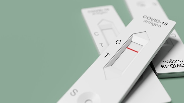 Covid rapid antigen nasal test Self test at home or at corona test station 3d illustration