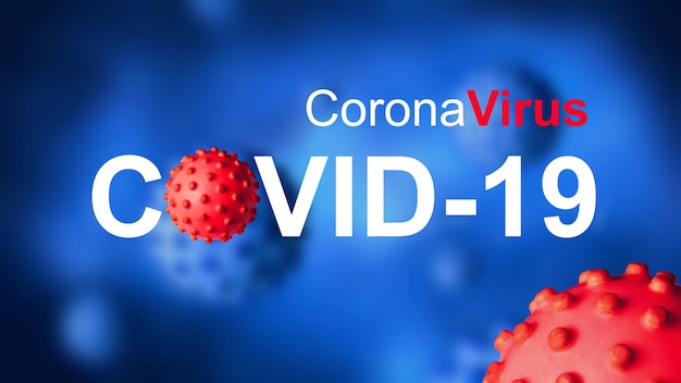COVID19 coronavirus poster 3d illustration Coronavirus germs on blue background Novel SARSCoV2 corona virus global outbreak