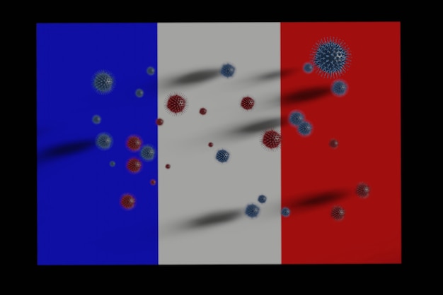 COVID19 is pandemic all over a France flag 3D Rendering