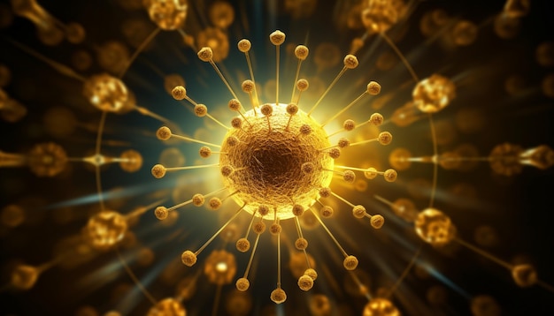写真 covid-19 ウイルス細胞バイオテクノロジー ゴールドネオングラフィック