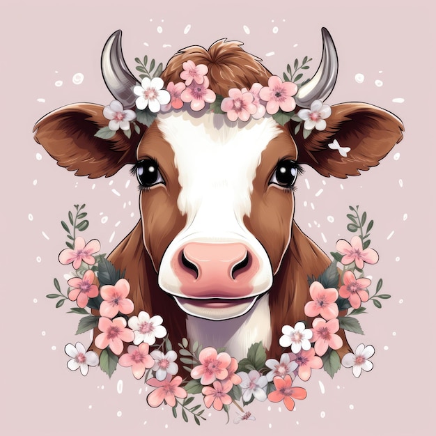 Photo cow adorned with flower wreath