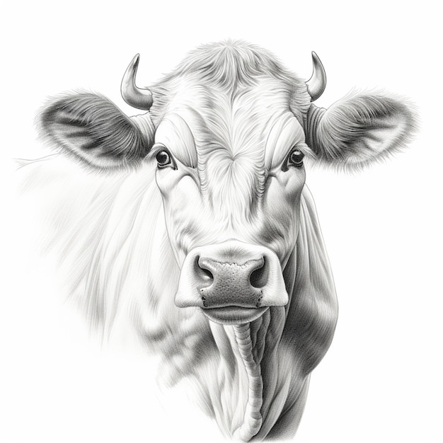 牛動物スケッチアートイラスト白背景
