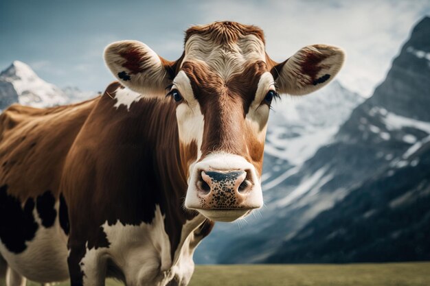 Photo cow close up in the mountains