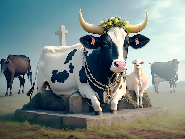 Cow drinking water at a water reservoir