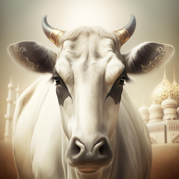 The cow Eid alAdha sale socail post cattle trader background photo AI Generated