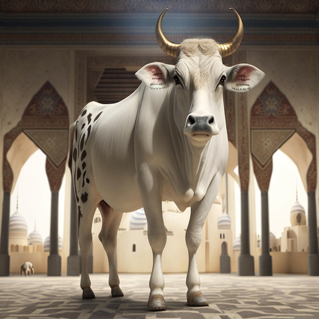 The cow Eid alAdha sale socail post cattle trader background photo AI Generated