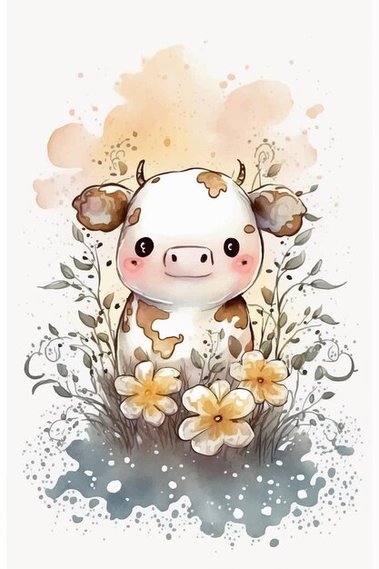 A cow in a field of flowers