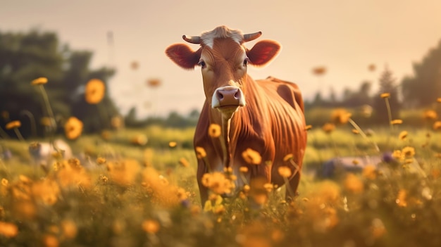 Cow at field Generative AI