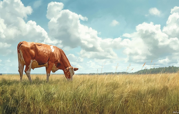 a cow in a field for grazing