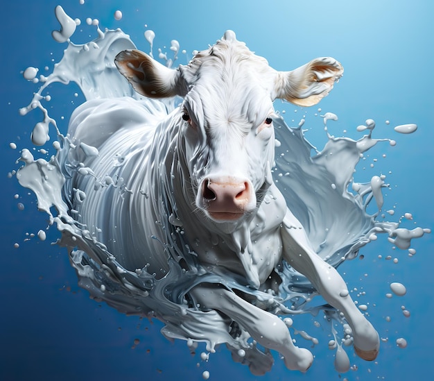 cow on fresh milk splash