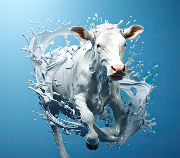 cow on fresh milk splash