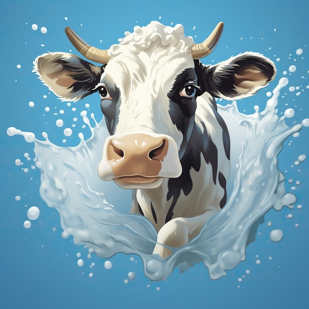 cow on fresh milk splash