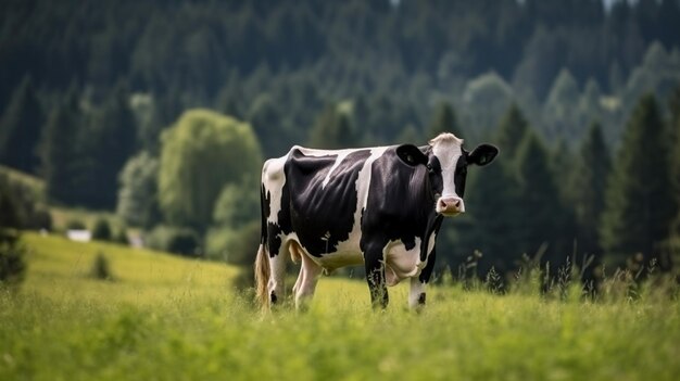 Cow on green field generative AI