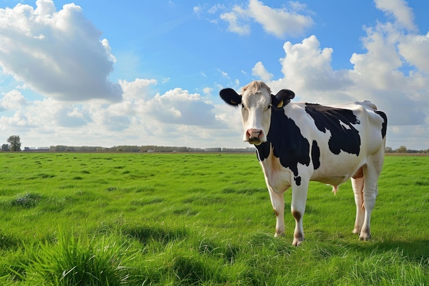 Foto mucca su un campo verde con pascolo