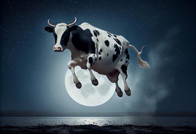 Cow jump over the moon Generate Ai