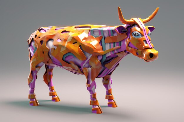 A cow made of plastic and a lot of different colors.