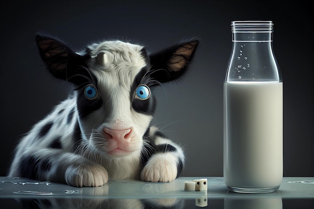 Photo cow and milk ai generated