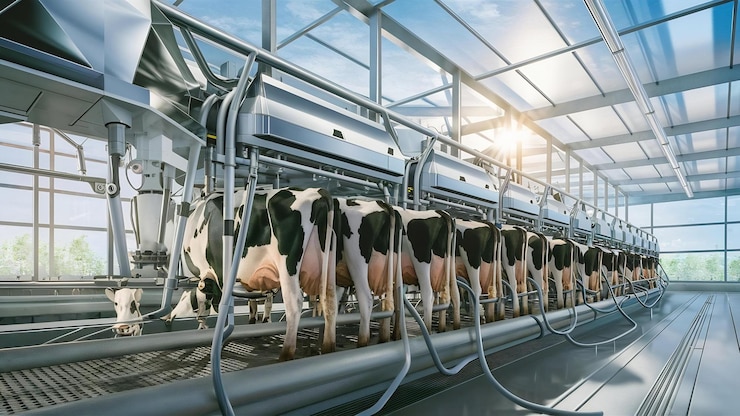 Photo cow milking facility and mechanized milking equipment